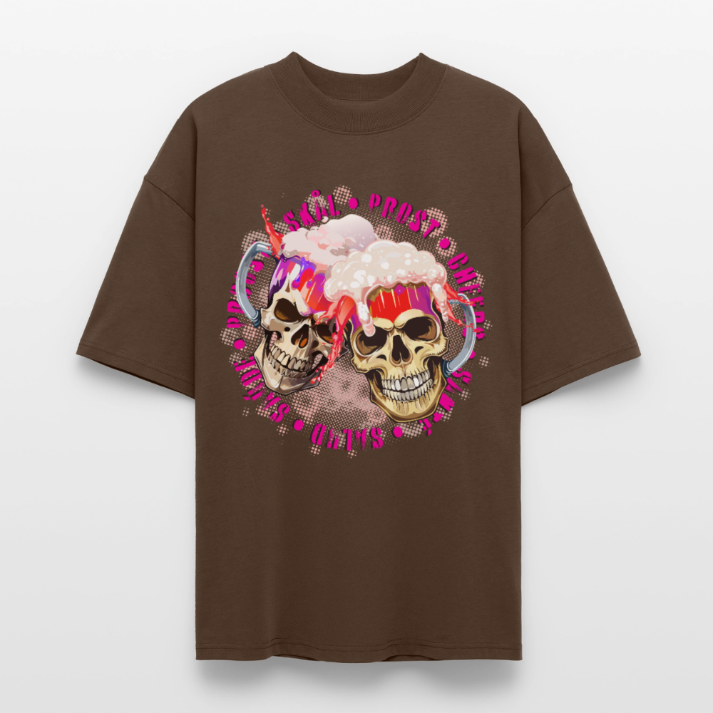 Party Skull Design Pink – Oversized Unisex Bio T-Shirt - Dunkelbraun