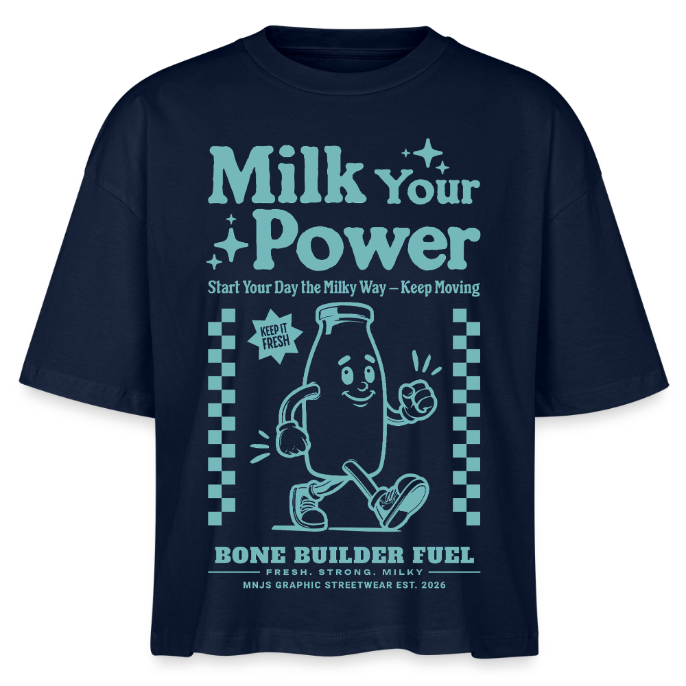 Milk Your Power Design – Frauen Boxy Bio-T-Shirt - Navy
