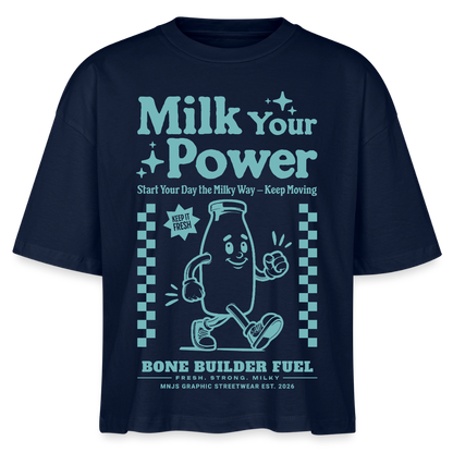Milk Your Power Design – Frauen Boxy Bio-T-Shirt - Navy