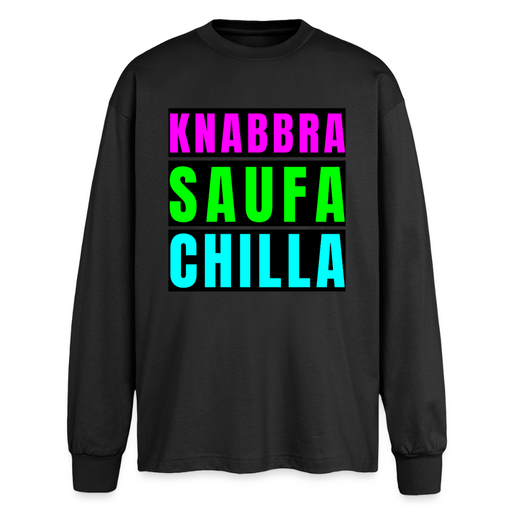 Knabbra Saufa Chilla Design – Oversized Langarmshirt - Schwarz