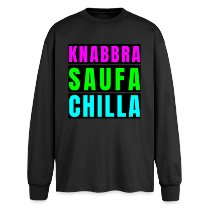 Knabbra Saufa Chilla Design – Oversized Langarmshirt - Schwarz