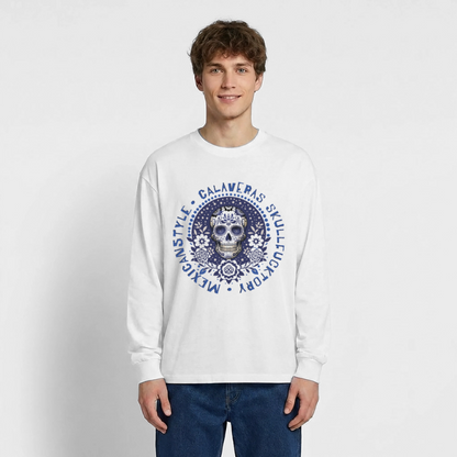 Sugar Skull Blau Design – Oversized Langarmshirt - Weiß