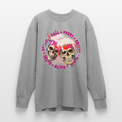 Party Skull Design Pink – Oversized Langarmshirt - Grau meliert