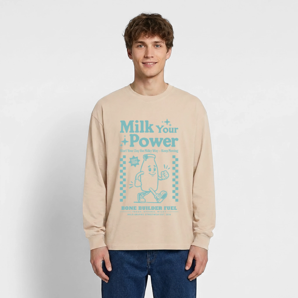 Milk Your Power Design – Oversized Langarmshirt - Sand