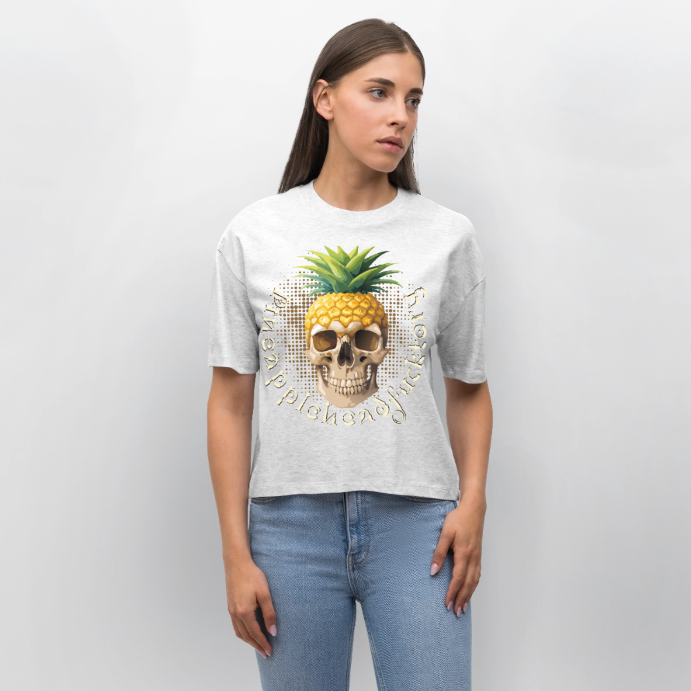 Pineapple Skull Design - Frauen Boxy Bio-T-Shirt - Weiß meliert