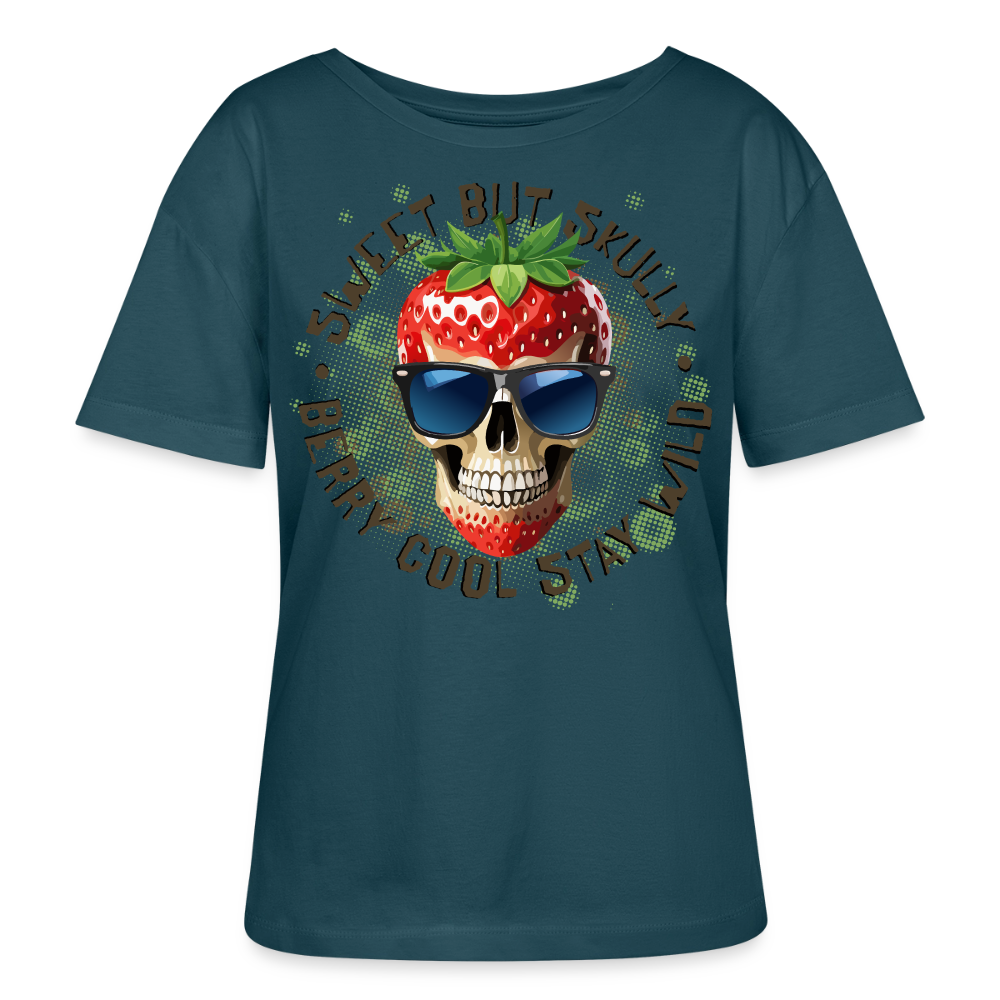 Strawberry Skull Design – Rundhals Frauen Bio-T-Shirt - Dunkles Petrol