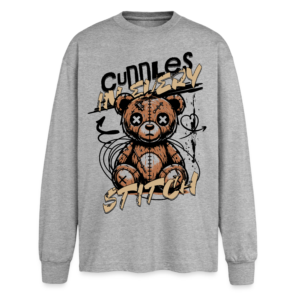 Bear Design – Oversized Langarmshirt - Grau meliert