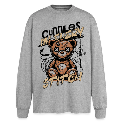 Bear Design – Oversized Langarmshirt - Grau meliert
