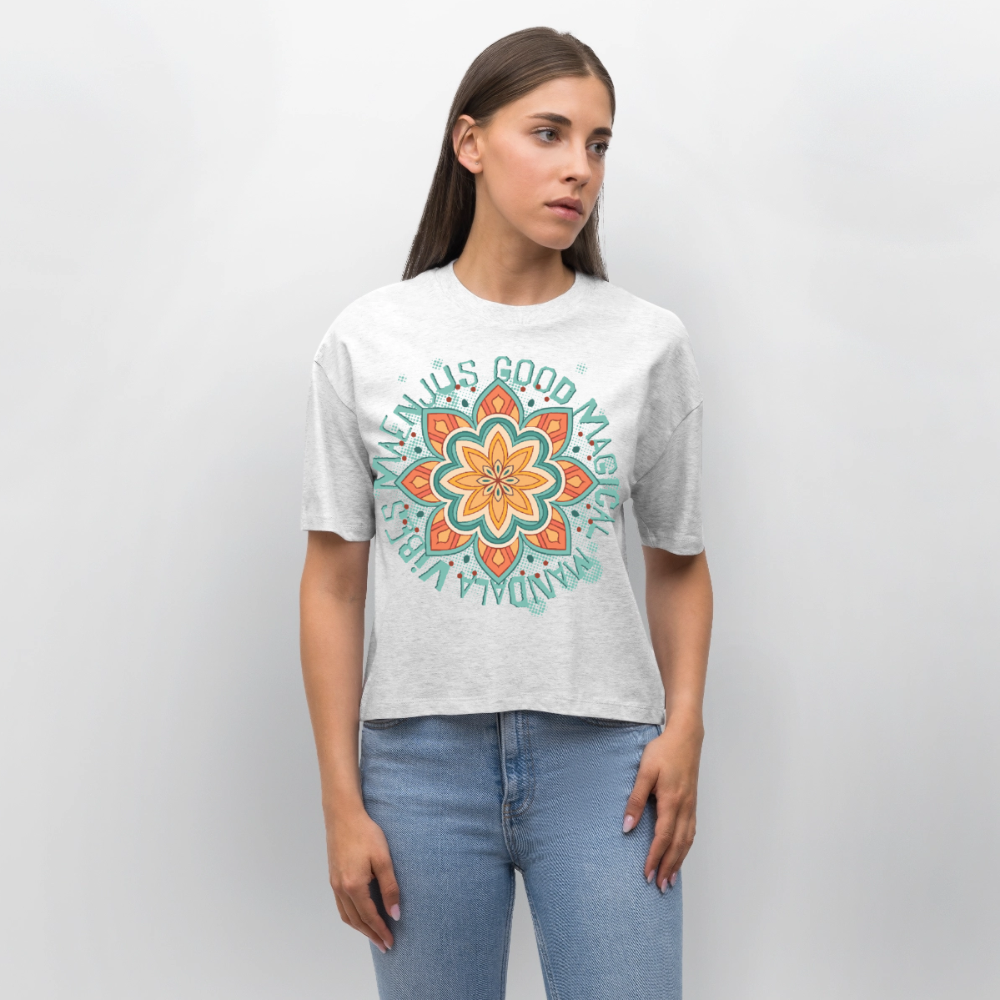 Mandala Türkis Design – Frauen Boxy Bio-T-Shirt - Weiß meliert