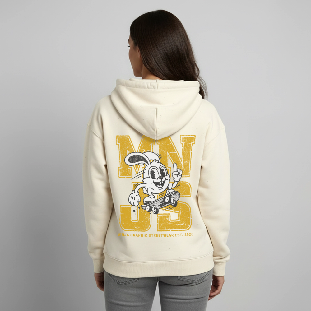 Skate Bunny Design – Oversized Unisex Hoodie - Natur