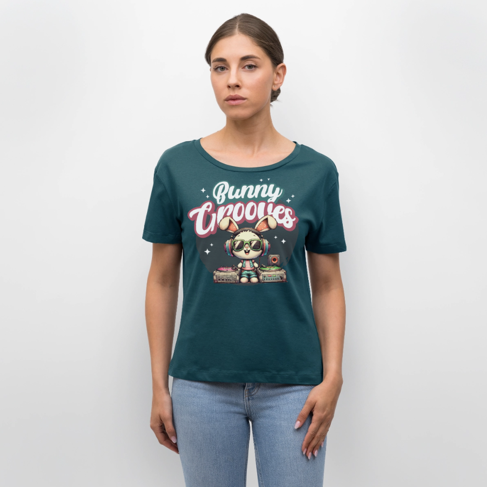 Bunny Grooves Design – Rundhals Frauen Bio-T-Shirt - Dunkles Petrol