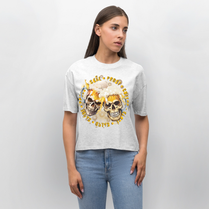 Party Skull Design – Frauen Boxy Bio-T-Shirt - Weiß meliert