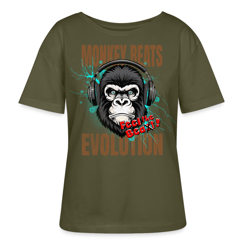 Monkey Beats Design – Rundhals Frauen Bio-T-Shirt - Khaki