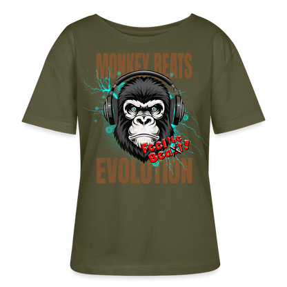 Monkey Beats Design – Rundhals Frauen Bio-T-Shirt - Khaki