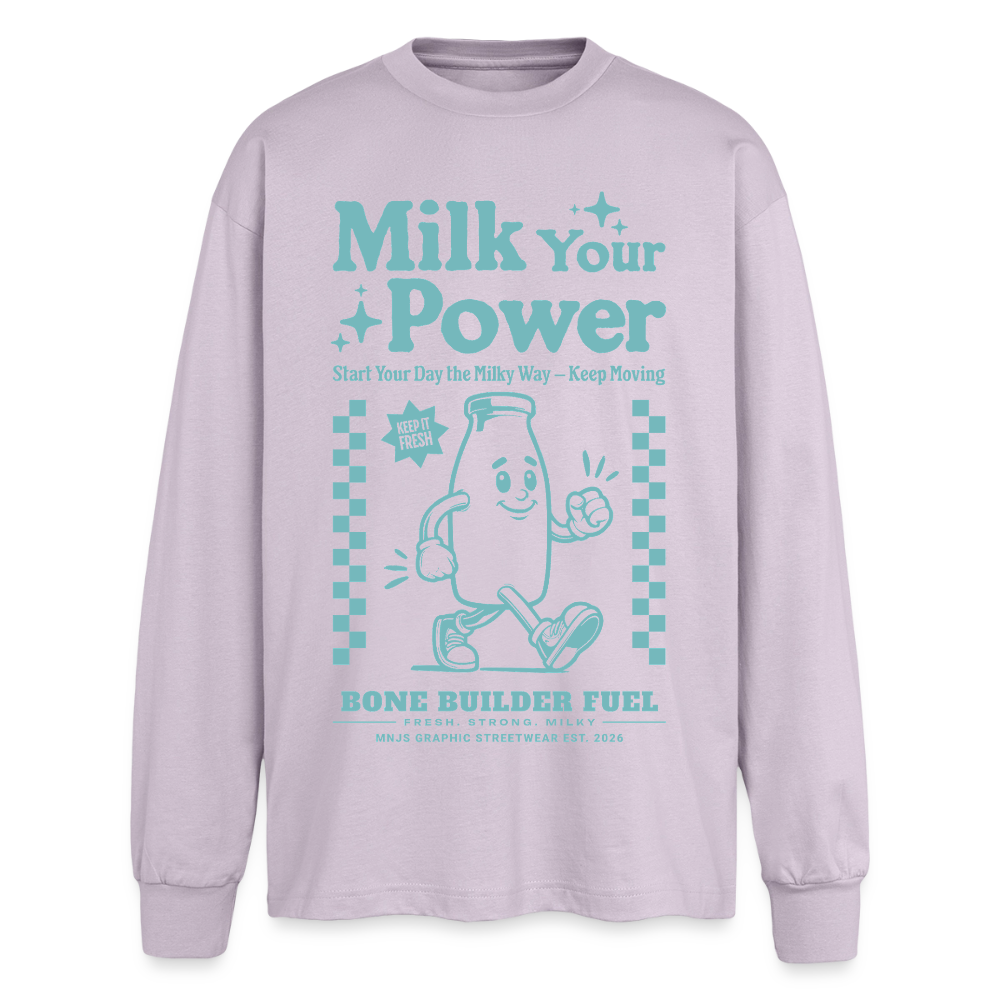 Milk Your Power Design – Oversized Langarmshirt - verblasstes Lila