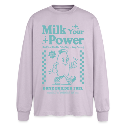 Milk Your Power Design – Oversized Langarmshirt - verblasstes Lila