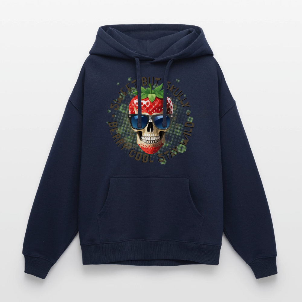 Strawberry Skull Design – Oversized Unisex Hoodie - Navy