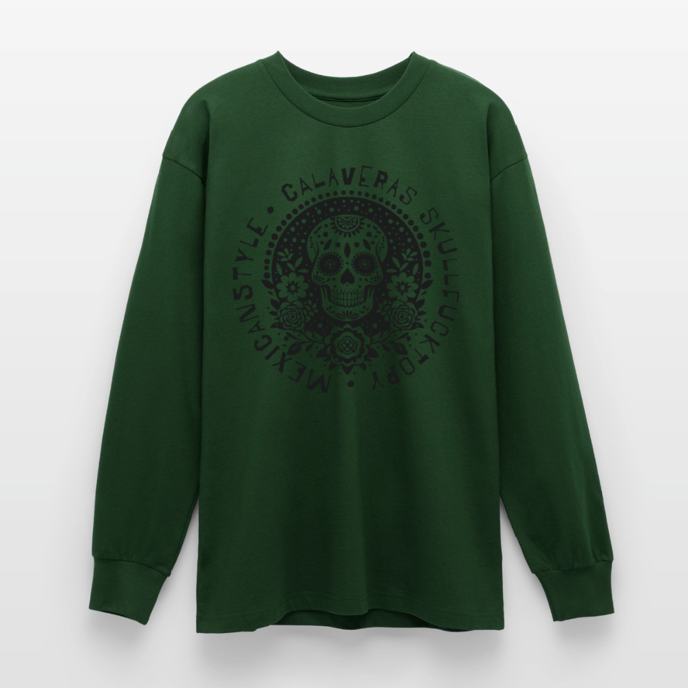 Sugar Skull Black Design - Oversized Langarmshirt - Flaschengrün