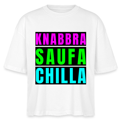 Knabbra Saufa Chilla Design – Frauen Boxy Bio-T-Shirt - Weiß
