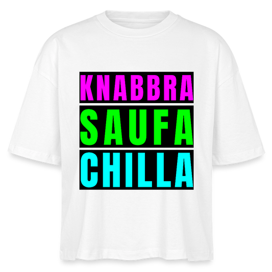Knabbra Saufa Chilla Design – Frauen Boxy Bio-T-Shirt - Weiß