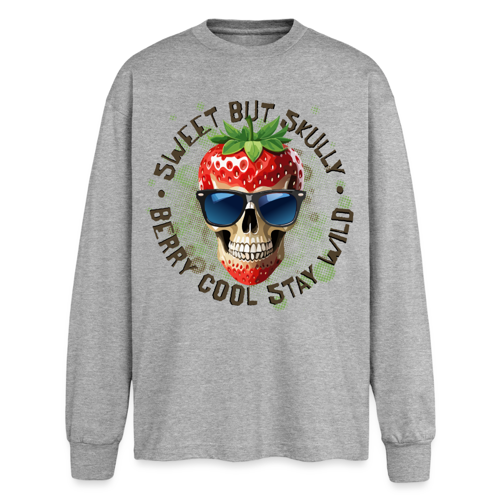 Strawberry Skull Design – Oversized Langarmshirt - Grau meliert