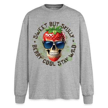 Strawberry Skull Design – Oversized Langarmshirt - Grau meliert