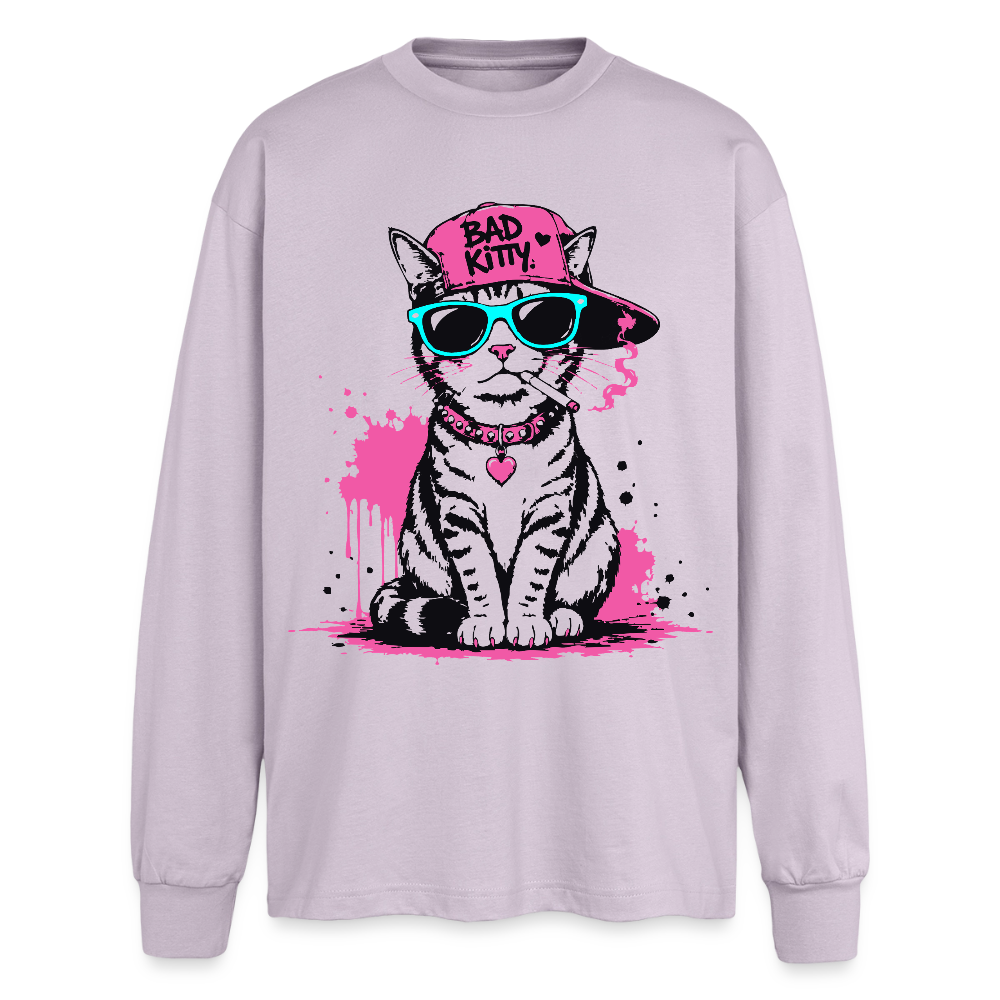 Bad Kitty Design – Oversized Langarmshirt - verblasstes Lila