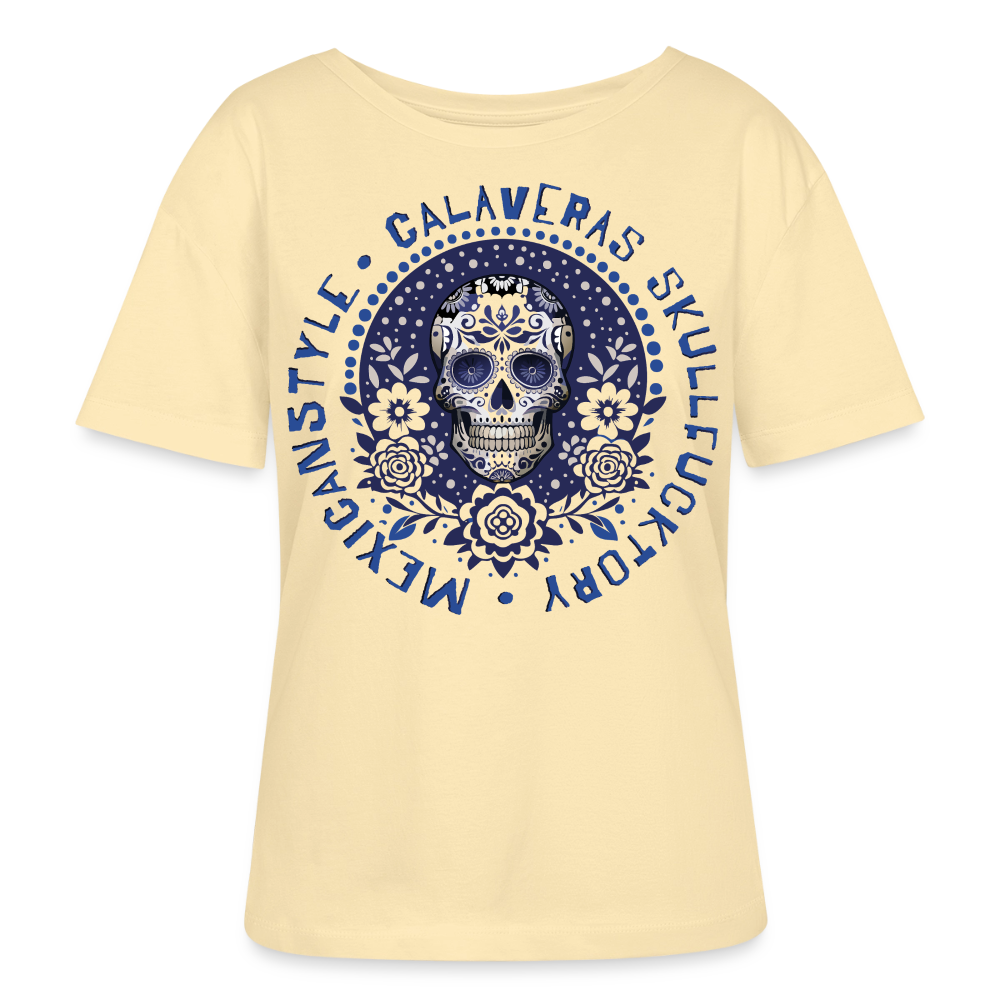Sugar Skull Blau Design – Rundhals Frauen Bio-T-Shirt - Creme
