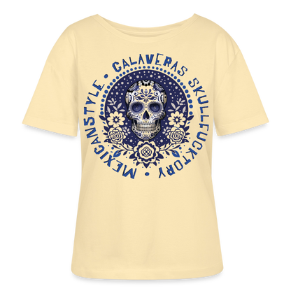 Sugar Skull Blau Design – Rundhals Frauen Bio-T-Shirt - Creme