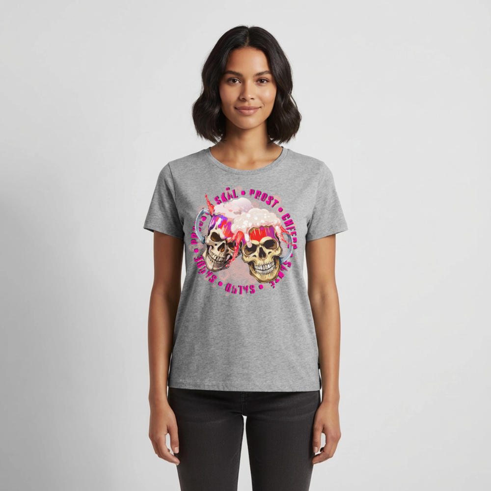 Party Skull Design Pink – Frauen Premium T-Shirt - Grau meliert