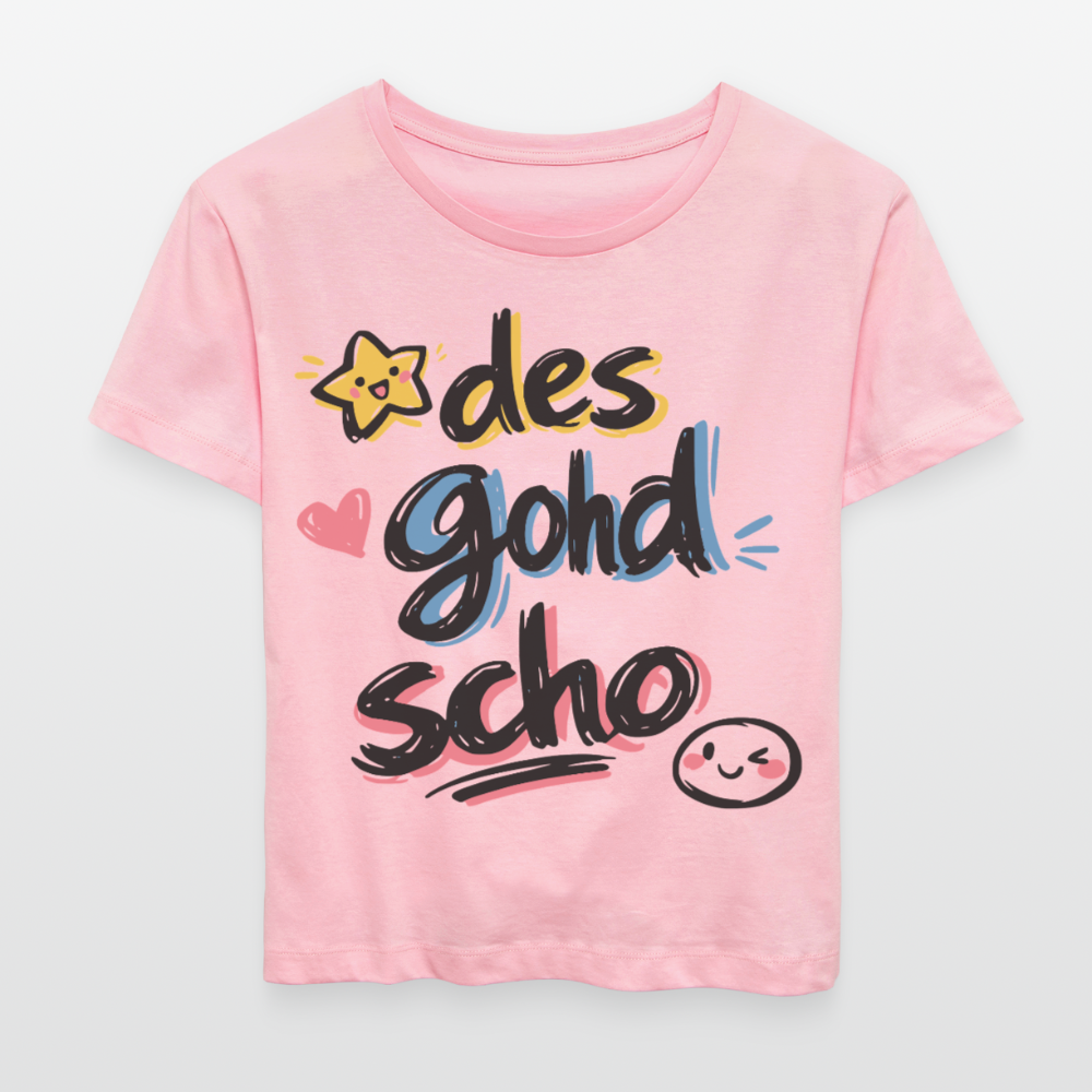 Des gohd scho Design – Rundhals Frauen Bio-T-Shirt - Hellrosa