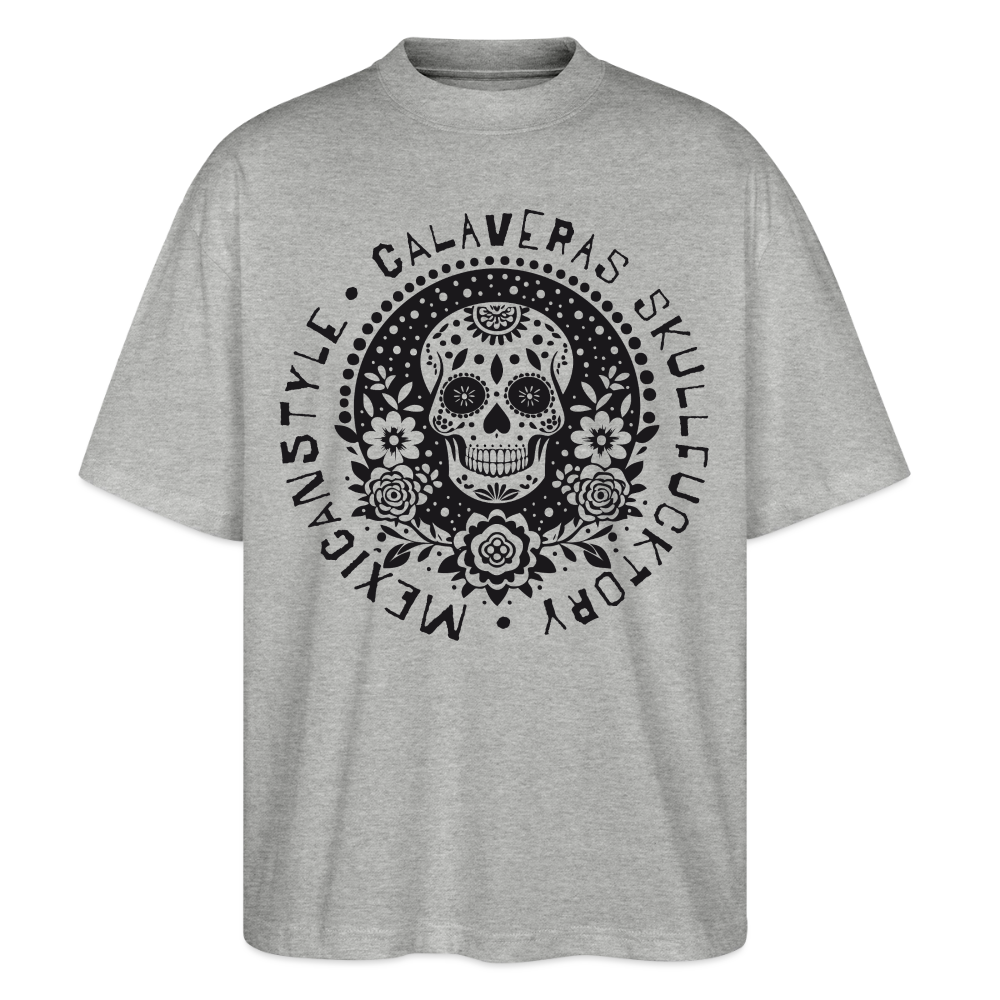 Sugar Skull Black Design - Oversized Unisex Bio T-Shirt - Grau meliert