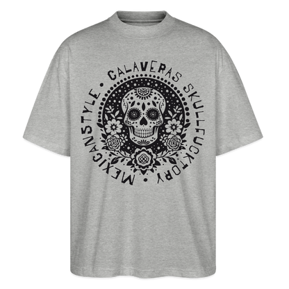 Sugar Skull Black Design - Oversized Unisex Bio T-Shirt - Grau meliert