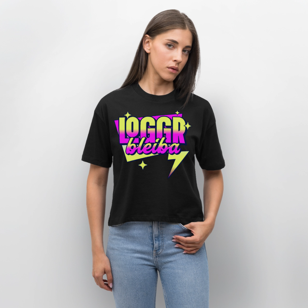 Logo bleibt Design – Frauen Boxy Bio-T-Shirt - Schwarz