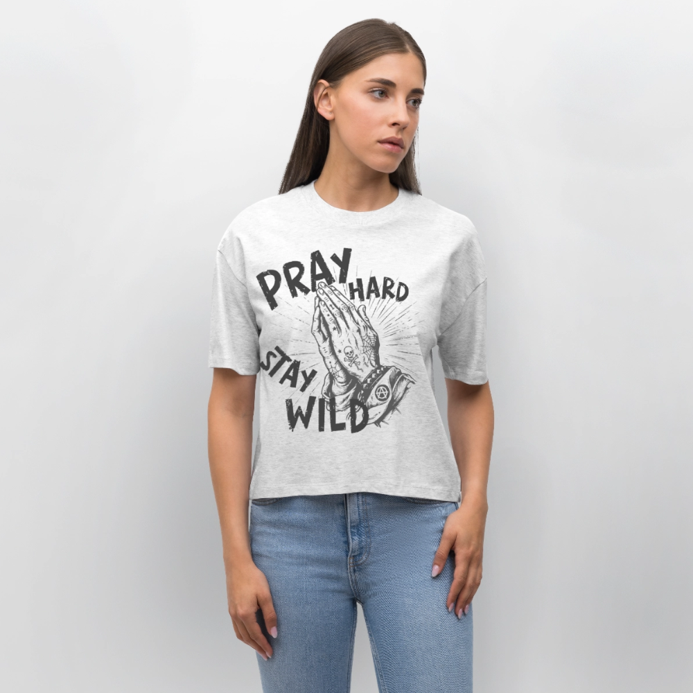Play Hard Design – Frauen Boxy Bio-T-Shirt - Weiß meliert