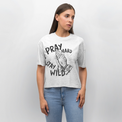 Play Hard Design – Frauen Boxy Bio-T-Shirt - Weiß meliert