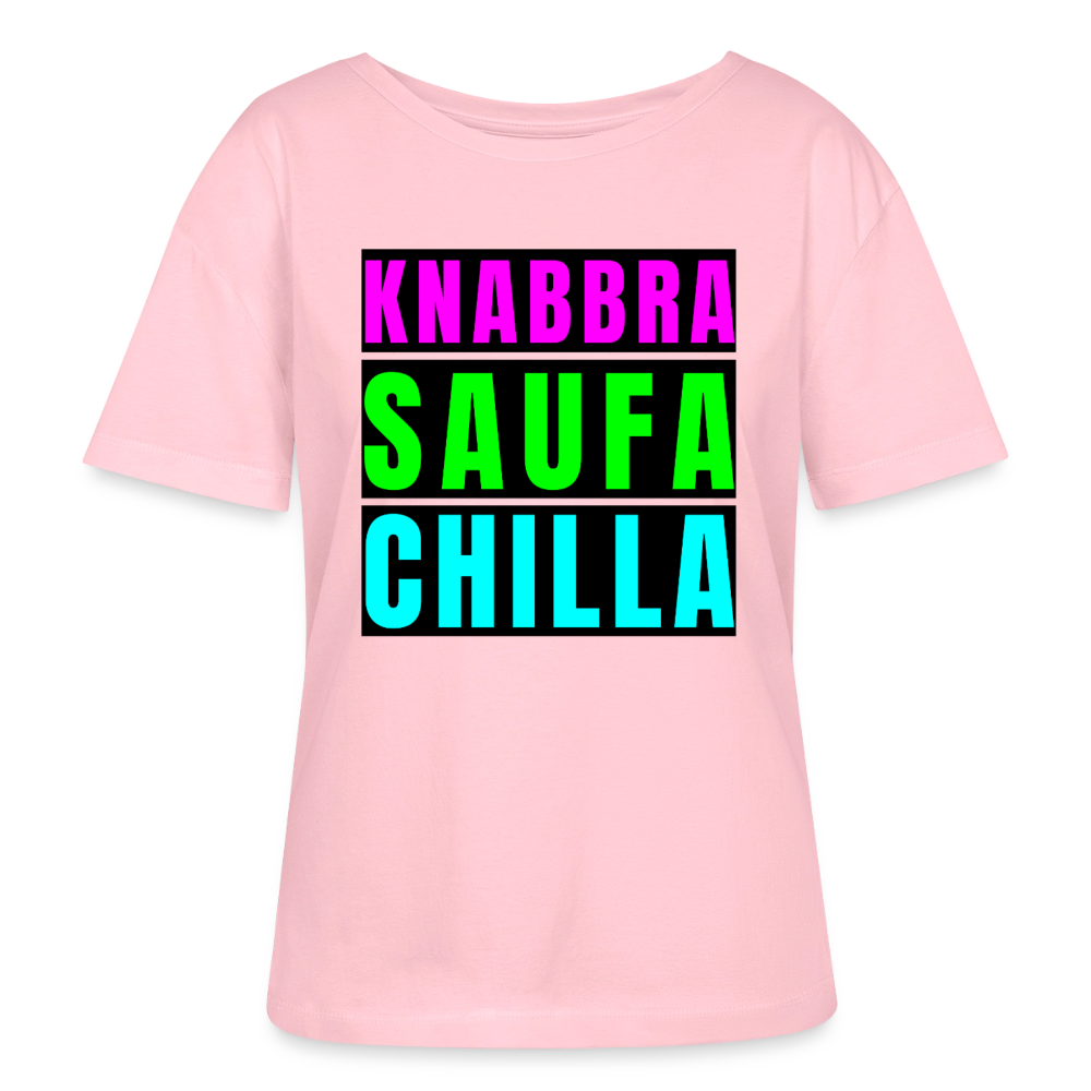 Knabbra Saufa Chilla Design – Rundhals Frauen Bio-T-Shirt - Hellrosa