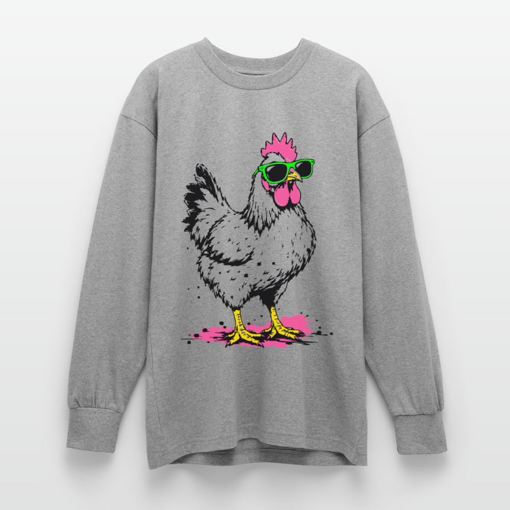 street Chicken Design – Oversized Langarmshirt - Grau meliert