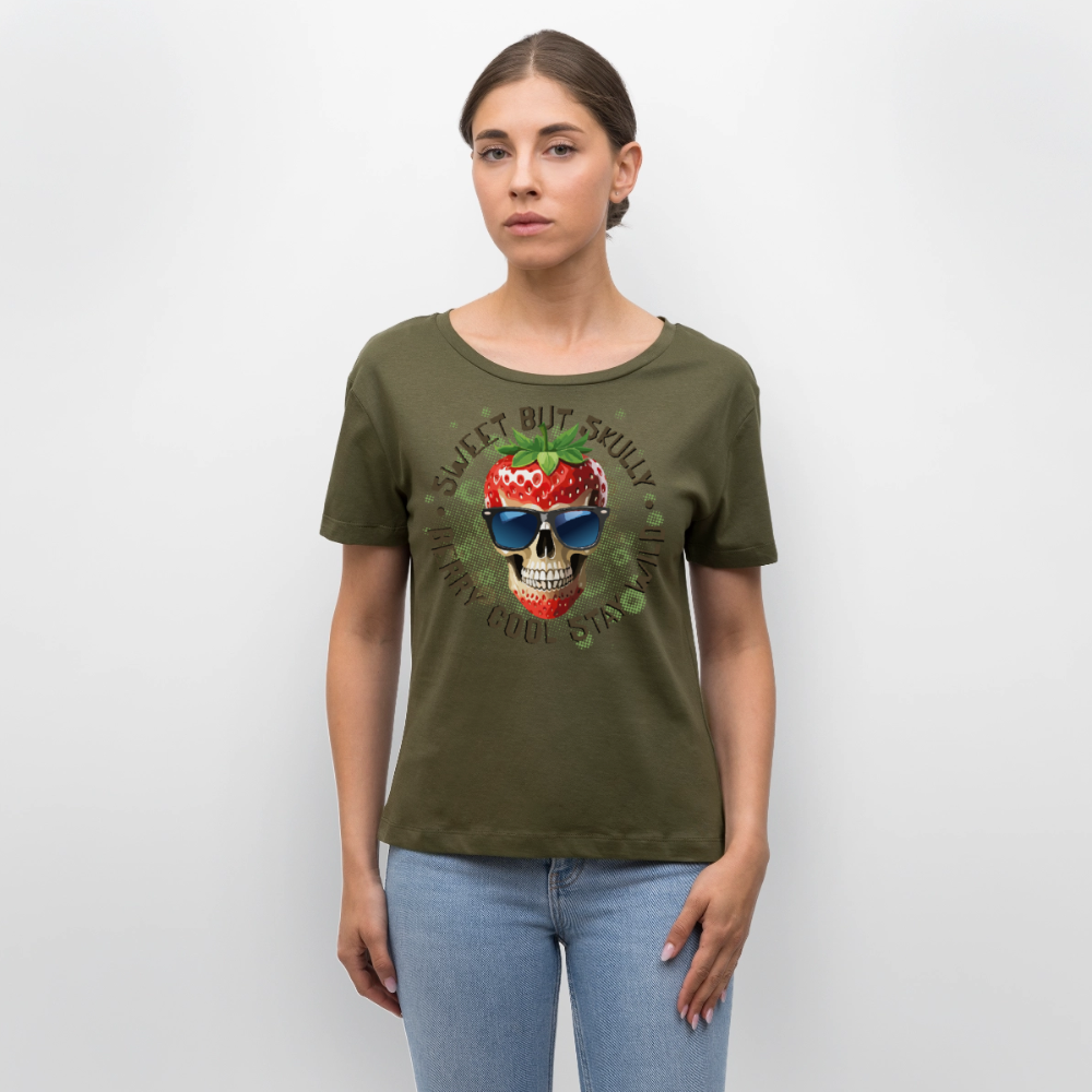 Strawberry Skull Design – Rundhals Frauen Bio-T-Shirt - Khaki