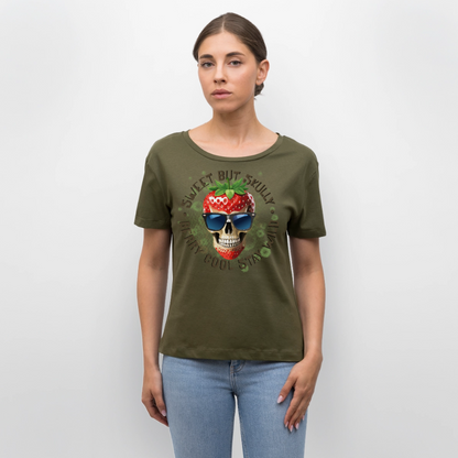 Strawberry Skull Design – Rundhals Frauen Bio-T-Shirt - Khaki