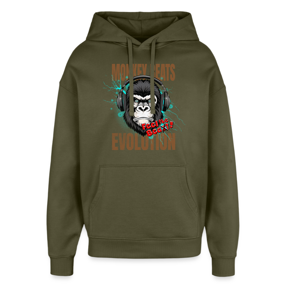 Monkey Beats Design – Oversized Unisex Hoodie - Khaki