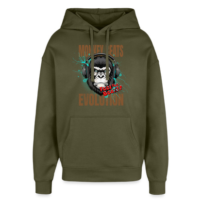 Monkey Beats Design – Oversized Unisex Hoodie - Khaki
