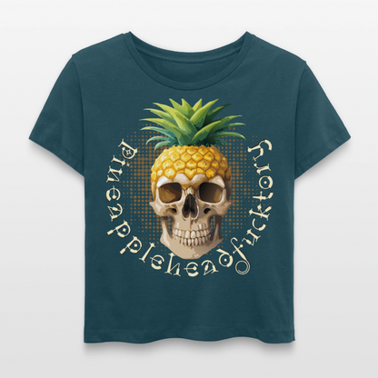 Pineapple Skull Design - Rundhals Frauen Bio-T-Shirt - Dunkles Petrol