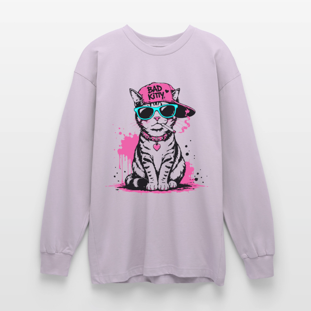Bad Kitty Design – Oversized Langarmshirt - verblasstes Lila