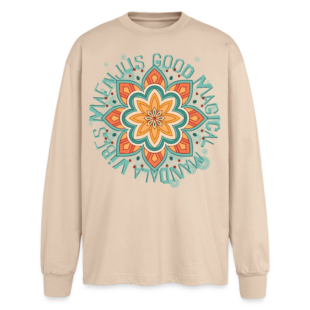 Mandala Türkis Design – Oversized Langarmshirt - Sand