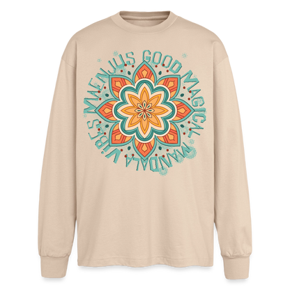 Mandala Türkis Design – Oversized Langarmshirt - Sand