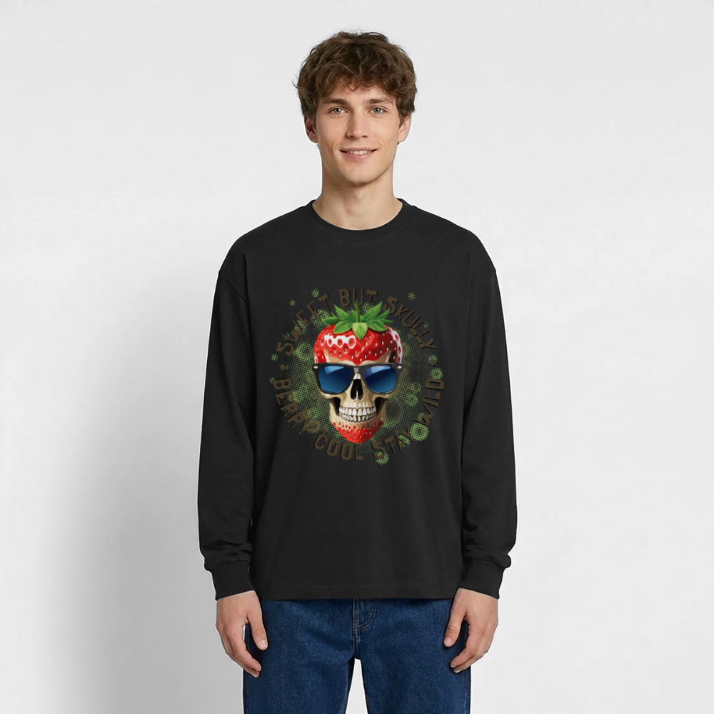Strawberry Skull Design – Oversized Langarmshirt - Schwarz
