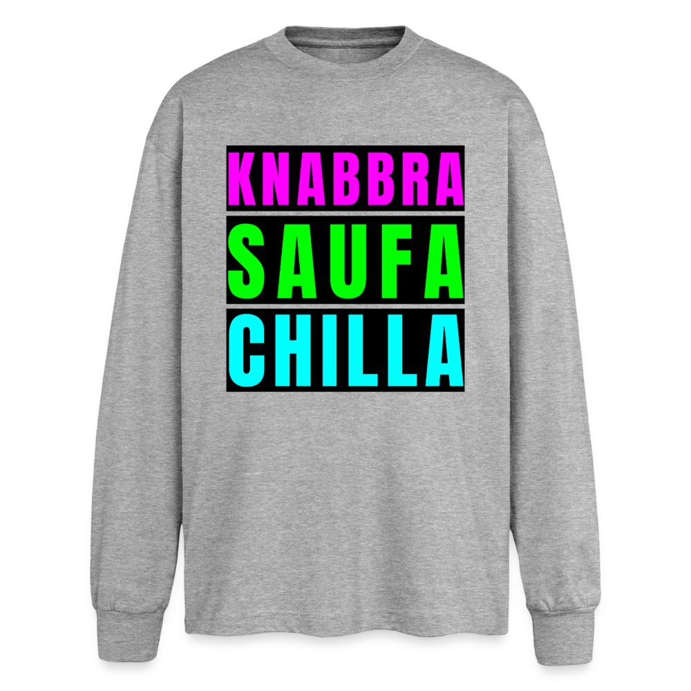 Knabbra Saufa Chilla Design – Oversized Langarmshirt - Grau meliert