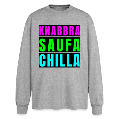 Knabbra Saufa Chilla Design – Oversized Langarmshirt - Grau meliert