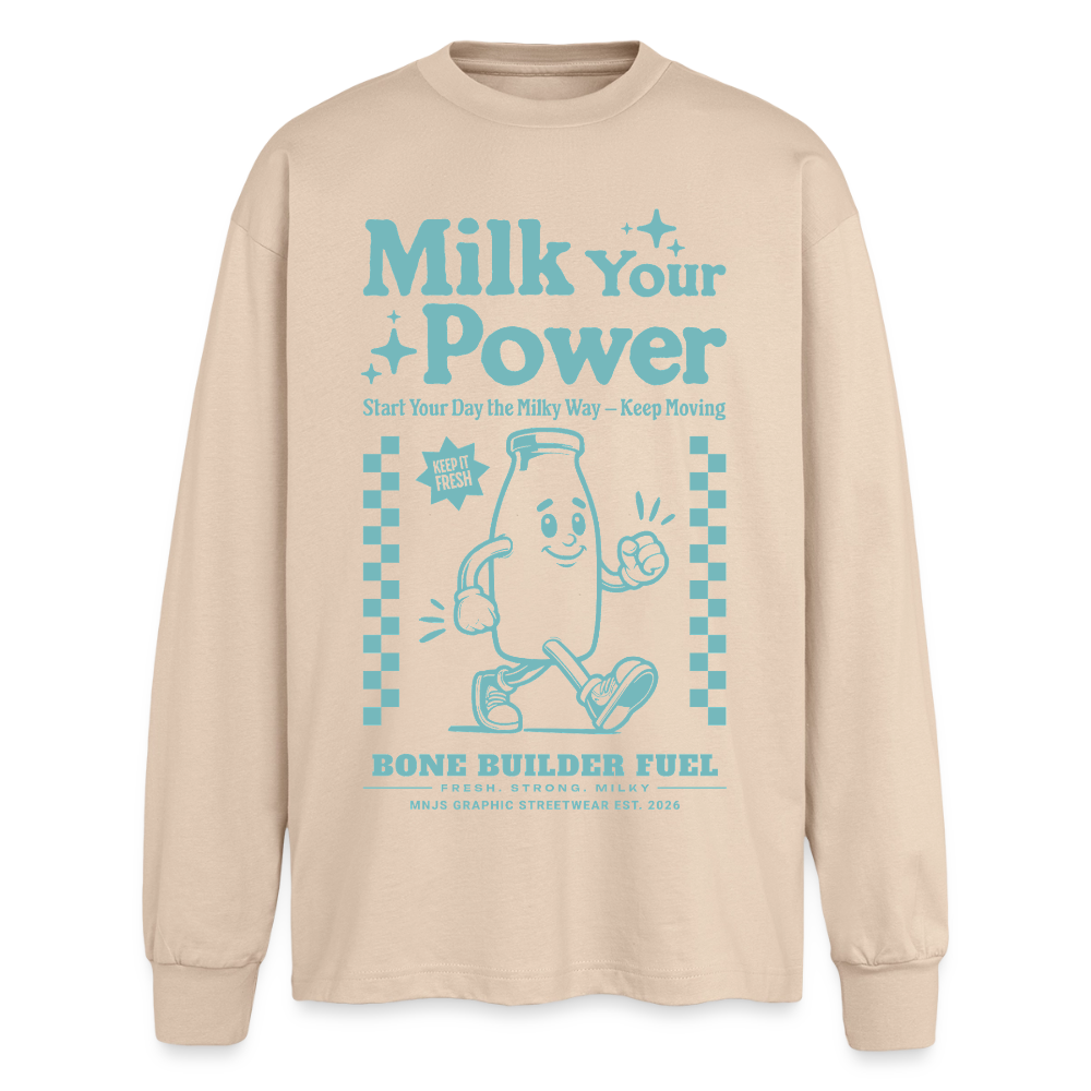Milk Your Power Design – Oversized Langarmshirt - Sand